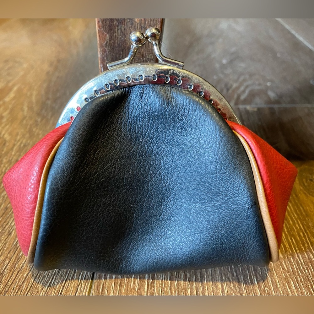 Vintage Leather Style Black and Red Coin Purse HandMade NWOT - Picture 3 of 11